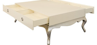 Журнальный стол, отделка перламутровый кремовый лак, серебряное напыление FB.ET.VZ.635