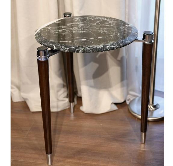 Приставной столик Madison отделка глянцевый орех 2018, цвет металла хром, топ мрамор Petroleum green FB.ST.MS.3