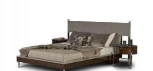 Кровать c решеткой Madison отделка ткань кат 1, глянцевый орех, цвет металла хром FB.BD.MS.13