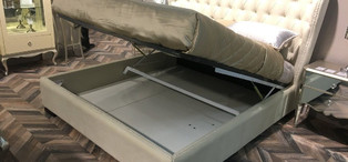 Кровать с подъемным механизмом отделка шпон махагона C, ткань бежевый велюр FB.BD.MES.393