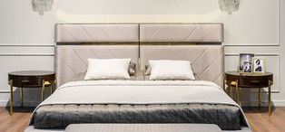 Кровать с решеткой Claire отделка ткань кат. 2, глянцевый эвкалипт, цвет металла золото FB.BD.CR.9