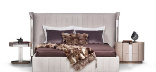 Кровать с решеткой Hamptons отделка ткань кат. 2, матовый лак Genesis 15, цвет металла полированная сталь FB.BD.HS.10