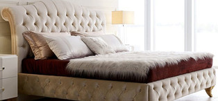 Кровать с решеткой отделка Copper color, ткань светло-бежевый велюр FB.BD.RIM.179
