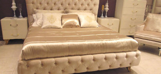 Кровать с решеткой отделка Copper color, ткань светло-бежевый велюр FB.BD.RIM.179