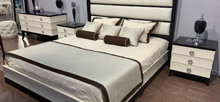 Кровать с решеткой отделка бежевый блестящий лак beige B gloss, шпон вишни H, ткань Anizo-01 FB.BD.PT.610