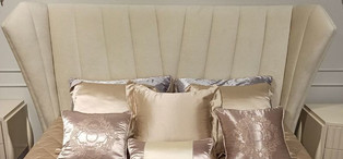 Кровать с решеткой отделка матовый бежевый лак, ткань ANIZO-01 FB.BD.RIM.752