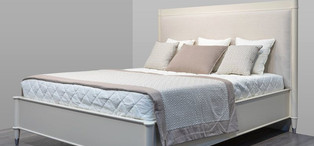 Кровать с решеткой отделка матовый бежевый лак, ткань Jeanie-02 FB.BD.MD.677