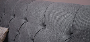Кровать с решеткой отделка ножки шпон вишни С, ткань серо-голубая рогожка FB.BD.MES.344