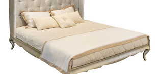 Кровать с решеткой отделка сусальное серебро, покрытое лаком шампань, ткань R6012A-53 FB.BD.VZ.614