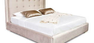 Кровать с решеткой отделка ткань Velour 220-03, ножки бежевый лак FB.BD.SLN.685