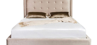 Кровать с решеткой отделка ткань Velour 220-03, ножки бежевый лак FB.BD.SLN.685