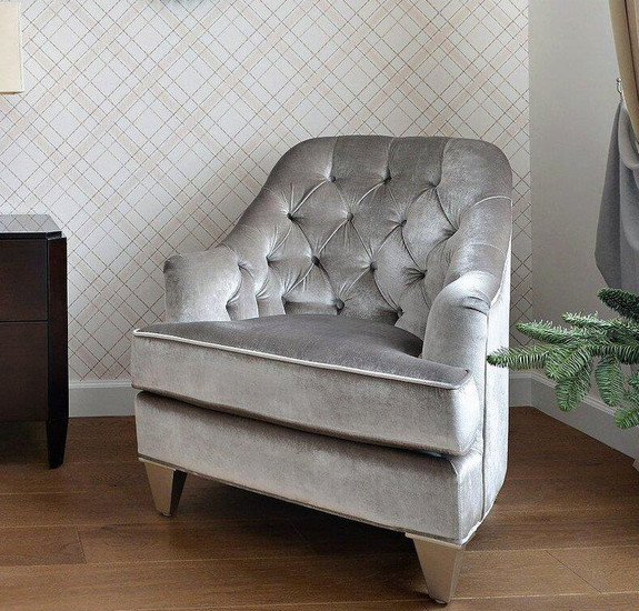 Кресло отделка серебряное напыление, ткань серебристо-серый велюр FB.ACH.MES.675