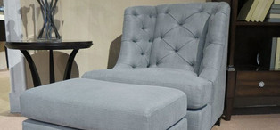 Кресло отделка шпон махагона C, ткань серо-голубая рогожка FB.ACH.MES.327