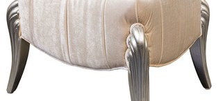 Пуфик отделка сусальное серебро, покрытое лаком шампань, ткань светло-бежевый велюр FB.ST.RM.156