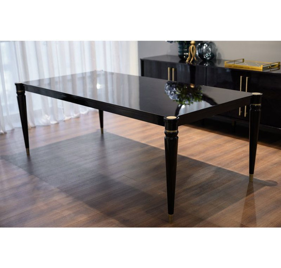 Обеденный стол Lloyd отделка черный глянцевый ясень, цвет металла латунь FB.DT.LD.4