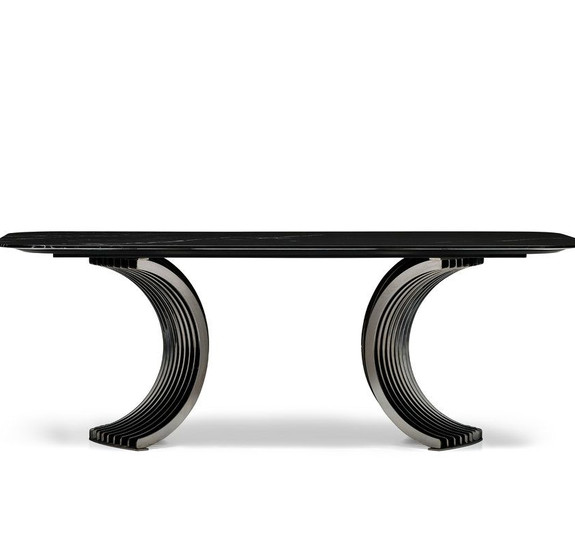 Обеденный стол Vivienne отделка глянцевый ясень Mocha, цвет металла дымчатый хром, мрамор Alexander black FB.DT.VV.41