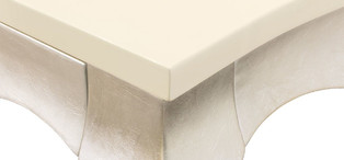 Обеденный стол раздвижной отделка столешница перламутровый кремовый лак, основание серебряное напыление FB.DT.VZ.623