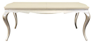 Обеденный стол раздвижной отделка столешница перламутровый кремовый лак, основание сусальное серебро, покрытое лаком шампань FB.DT.VZ.22